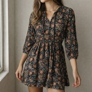 Anna Cate Elizabeth‎ Paisley Floral Mini Dress XS Black Brown Boho Festival